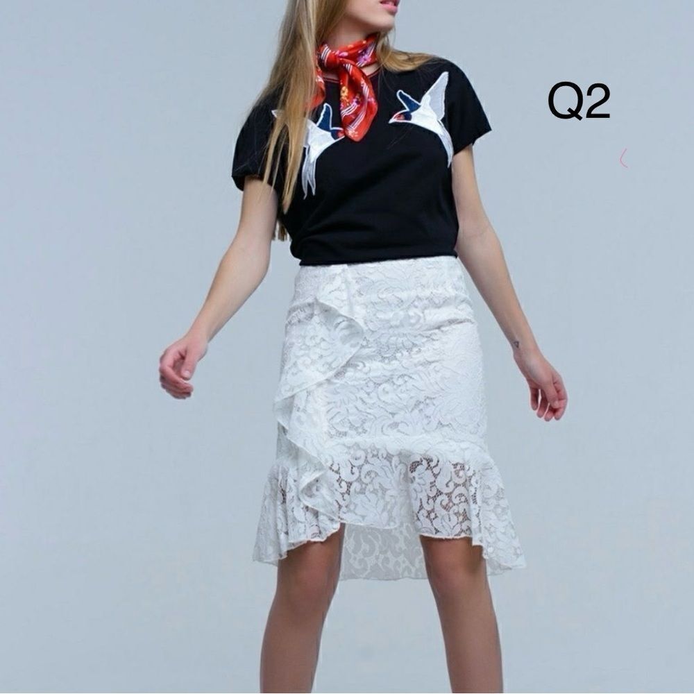 Q2 White Lace High-Low Midi Skirt Size M